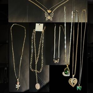 Gold and Silver Necklace Set with Butterfly and Heart Pendants